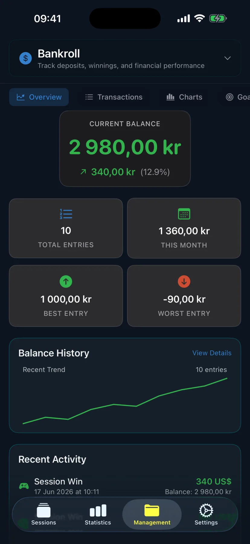 HandRecorder multi-currency bankroll dashboard