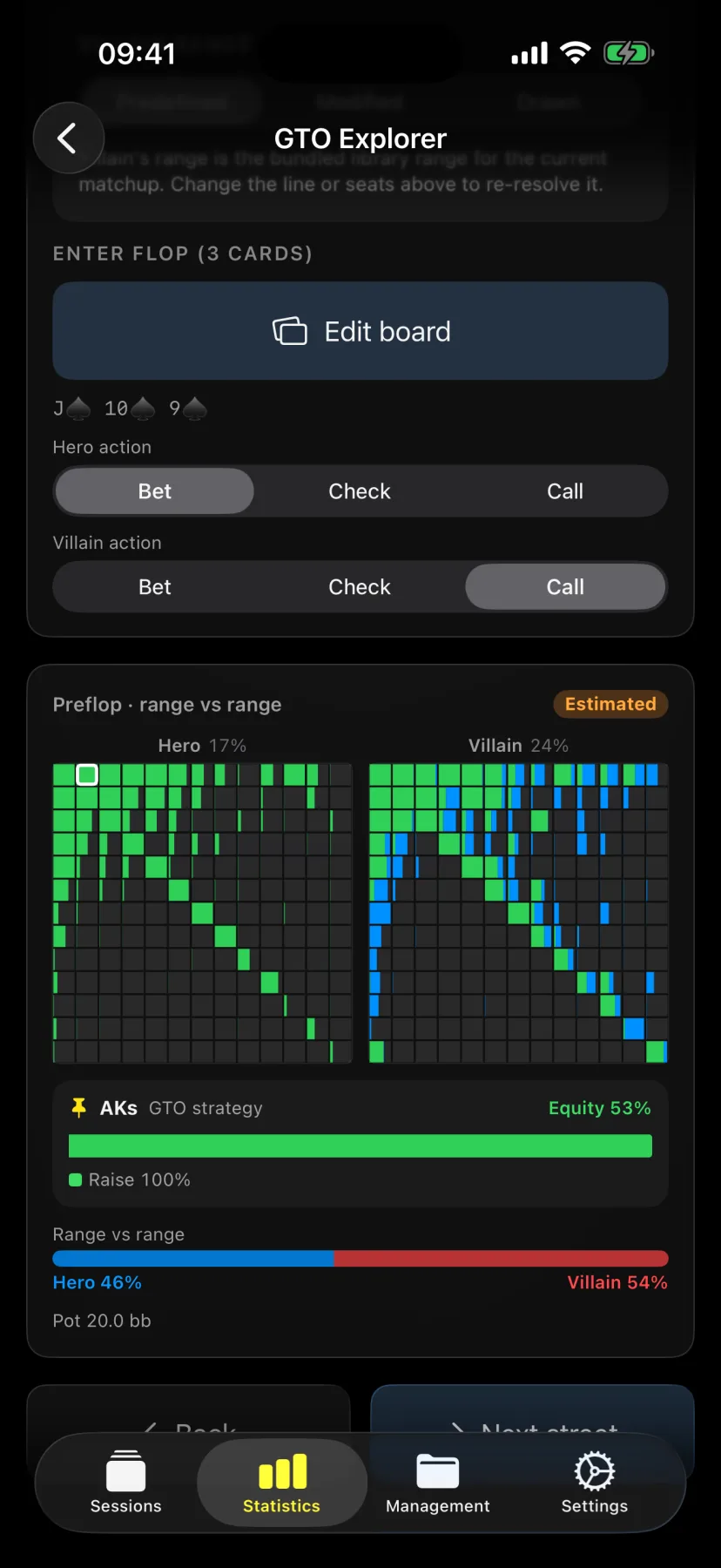 HandRecorder GTO flop explorer on iPhone
