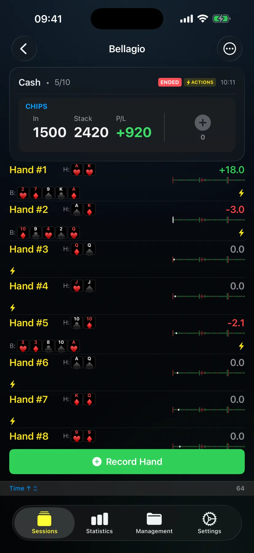 HandRecorder 3.0 session tracking across cash and tournament formats