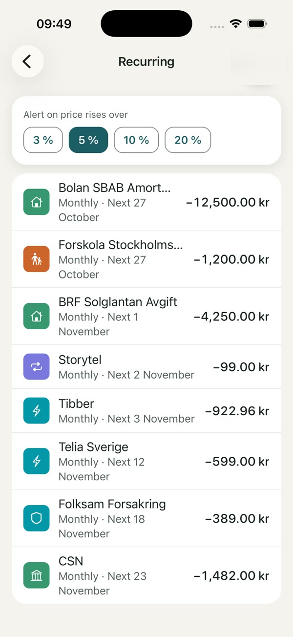 Recurring bills and subscriptions