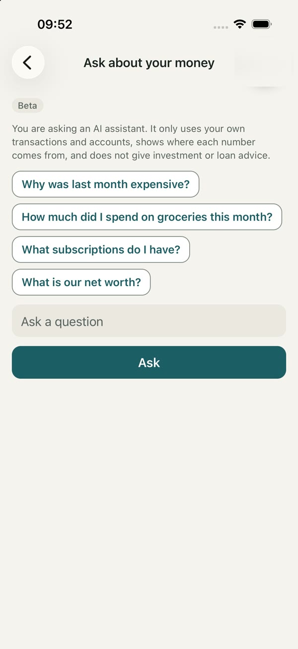 Assistant answering a question about spending, citing the user's own transactions